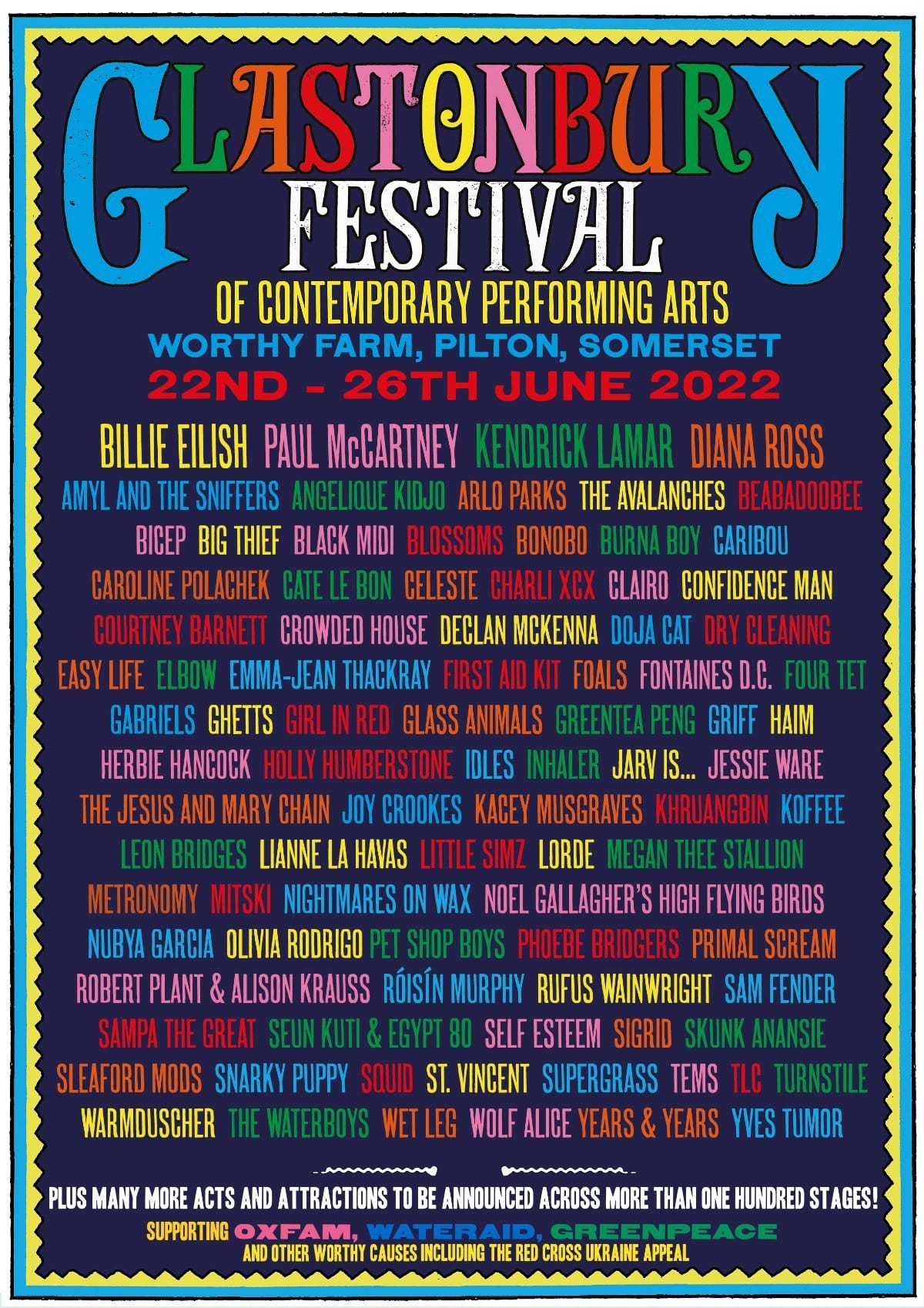 Glastonbury first line up announcement flyer